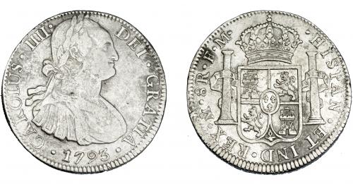 3280 - CARLOS IV. 8 reales. 1793. México. FM. VI-789. Oxidaciones limpiadas. MBC-/MBC.