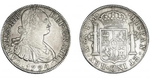 3281 - CARLOS IV. 8 reales. 1794. México FM. VI-790. Grafito en anv. y golpecito en canto. MBC.