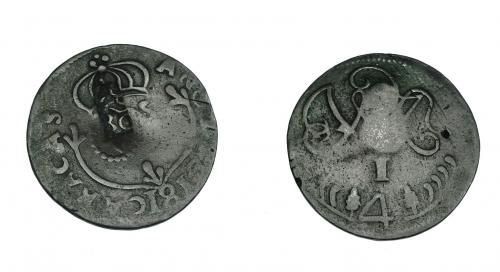 3301 - FERNANDO VII. 1/4 de real. 1817. Caracas. Resello en anv. VI-7 vte. BC+.