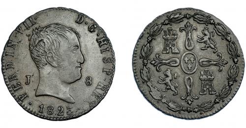3303 - FERNANDO VII. 8 maravedís. 1823. Jubia. VI-214. Hoja sin saltar en anv. MBC+. Escasa.