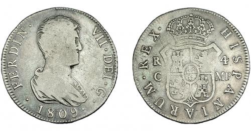 3306   -  FERNANDO VII. 4 reales. 1809. Cataluña. MP. VI-836. Finas rayas. BC+. Rara.
