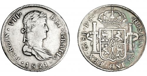 3307 - FERNANDO VII. 8 reales. 1821. Guadalajara. FS. VI-1012. Limpiada. MBC-.