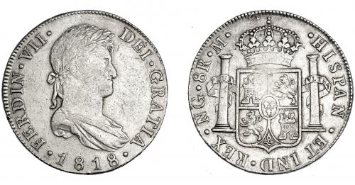 3310 - FERNANDO VII. 8 reales. 1818. Nueva Guatemala. M. VI-1030. Pequeñas marcas. MBC.