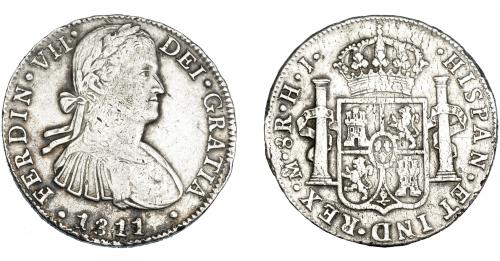 3313 - FERNANDO VII. 8 reales. 1811. México. HJ. VI-1087. Ligera plata agria. Rayitas. BC+.