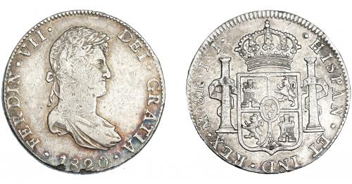 3322 - FERNANDO VII. 8 reales. 1820. México. JJ. VI-1100. Dos pequeñas hojitas en anv. MBC.