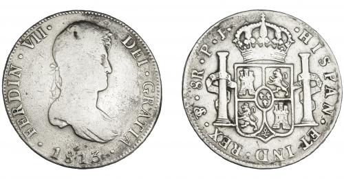 3324   -  FERNANDO VII. 8 reales. 1813. Potosí. PJ. VI-1133. Limpiada. BC+/MBC-. 