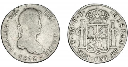 3325 - FERNANDO VII. 8 reales. 1818. Potosí. PJ. VI-1139. BC+/MBC-.