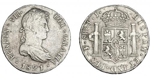 3327 - FERNANDO VII. 8 reales. 1821. Potosí. PJ. VI-1142. Pequeñas marcas. MBC.