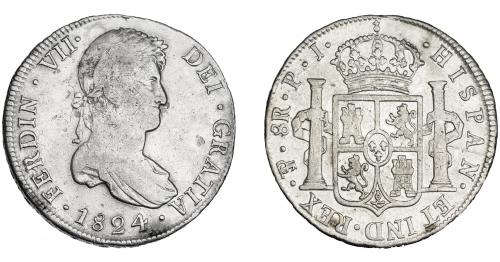 3329   -  FERNANDO VII. 8 reales. 1824. Potosí. PJ. VI-1145. Agujero tapado. MBC-. 