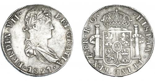 3330   -  FERNANDO VII. 8 reales. 1821. Zacatecas. RG. VI-1209. Finas rayas en anv. y fuerte raya en rev. 