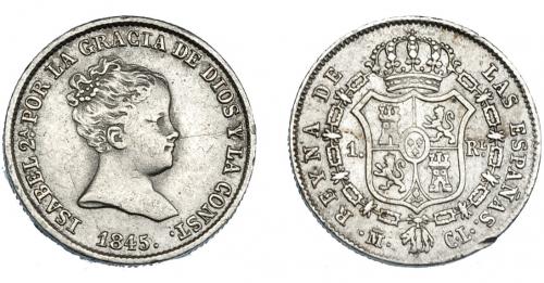 3335 - ISABEL II. Real. 1845. Madrid. CL. VI-262. Golpecito en canto y fina raya. MBC/MBC+.