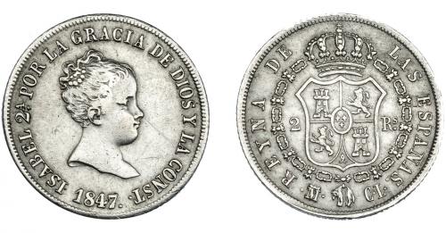 3337   -  ISABEL II. 2 reales. 1847. Madrid. CL. VI-316. Pequeñas marcas. MBC. 