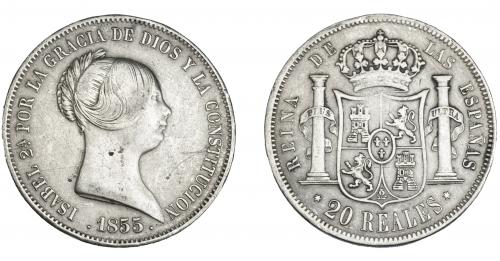 3342 - ISABEL II. 20 reales. 1855. Madrid. VI-511. Pequeñas marcas. MBC-.