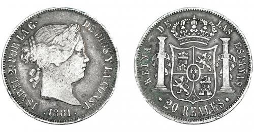 3344   -  ISABEL II. 20 reales. 1861. Madrid. VI-517. Golpecitos en canto. MBC-.