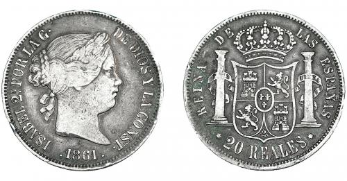 3344 - ISABEL II. 20 reales. 1861. Madrid. VI-517. Golpecitos en canto. MBC-.