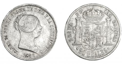 3345   -  ISABEL II. 20 reales. 1855. Sevilla. VI-527. Pequeñas marcas. MBC-. 