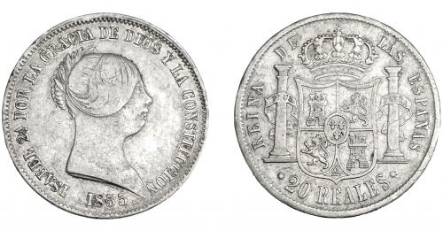 3345 - ISABEL II. 20 reales. 1855. Sevilla. VI-527. Pequeñas marcas. MBC-.