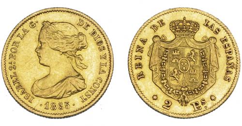 3346   -  ISABEL II. 2 escudos. 1865. Madrid. VI-560. EBC-/MBC+. 