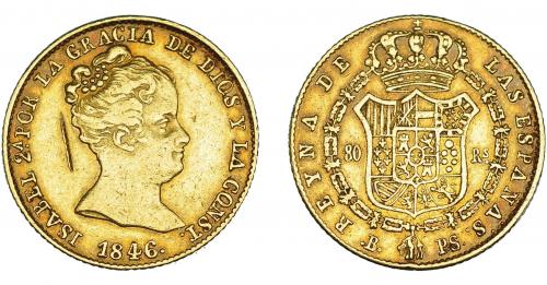 3347 - ISABEL II. 80 reales. 1846. Barcelona. PS. VI-589. Raya en anv. MBC.