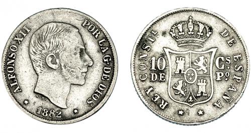 3350 - ALFONSO XII. 10 centavos. de peso. 1882. Manila. VII-53. MBC-.
