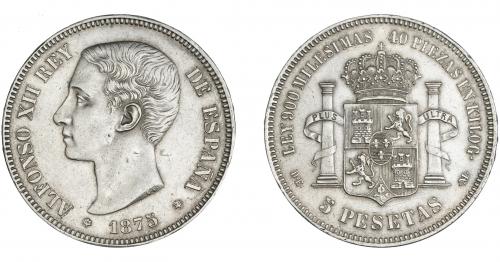 3352 - ALFONSO XII. 5 pesetas. 1875*18-75. Madrid. DEM. VII-81. Pequeñas marcas. EBC-/MBC+.