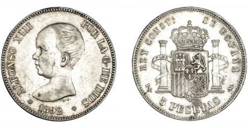 3355   -  ALFONSO XIII. 5 pesetas. 1892 *18-92. Madrid. PGM. VII-183. MBC+/MBC.