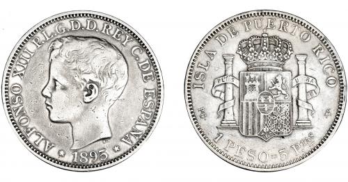 3357 - ALFONSO XIII. Peso. 1895. Puerto Rico. PGV. VII-193. MBC-.