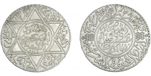 3388   -  MONEDAS EXTRANJERAS. MARRUECOS. Al Hassan I. 10 dirhams de 1882 (1299H). Y-8.