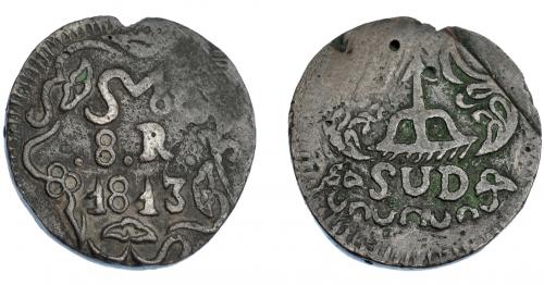 3389 - MONEDAS EXTRANJERAS. MÉXICO. 8 reales. 1813. Oaxaca. Morelos. KM-234. Acuñación defectuosa. MBC.