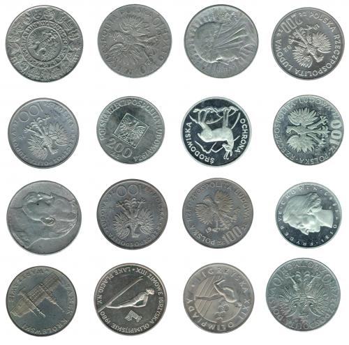 3395   -  MONEDAS EXTRANJERAS. POLONIA. Lote de 16 monedas de: 10 zloty de 1932, 1933 (2) y 1936; 50 zloty de 1972; 100 zloty de 1966, 1974, 1975 (2), 1976 (2), 1979 y 1980; y 200 zloty de 1974,1980 y 1982. De MBC a prueba.