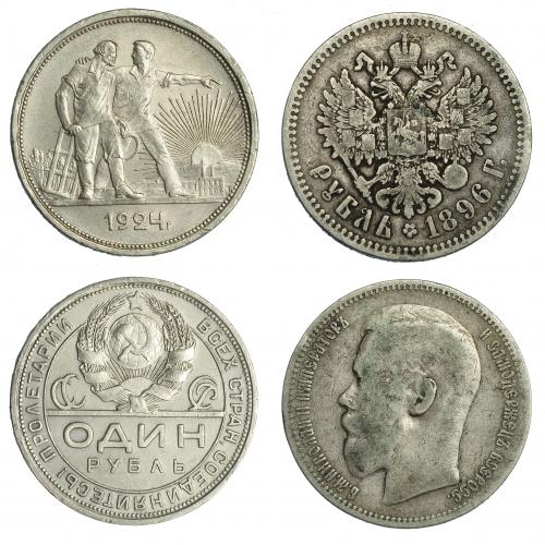 3397   -  MONEDAS EXTRANJERAS. RUSIA. Lote de 2 monedas de 1 rublo, de 1896 y 1924. MBC- y EBC. 