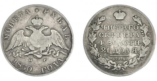 3399 - MONEDAS EXTRANJERAS. RUSIA. Nicolás I. 1 rublo de 1830 de San Petersburgo. KM-161. MBC-.