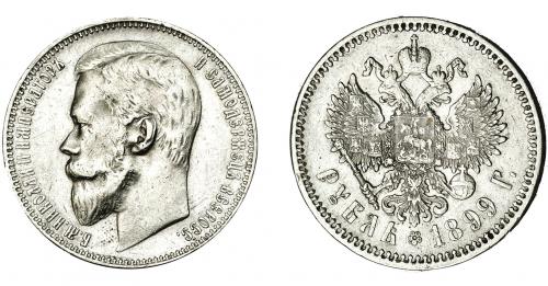 3400 - MONEDAS EXTRANJERAS. RUSIA. Nicolás II. 1 rublo de 1899 de San Petersbugo. Y-59.3. MBC+.