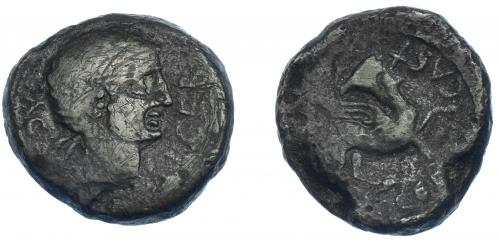 3032 - HISPANIA ANTIGUA. CASTULO. As. A/ Cabeza masculina diademada a der. R/ Esfinge avanzando a der., delante CAST, en exergo (S)OCED. AE 17,88 g. 29,5 mm. I-709. ACIP-2118. Múltiples rayitas. BC+. Escasa.