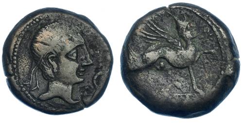 3035 - HISPANIA ANTIGUA. CASTULO. As. A/ Cabeza masculina diademada a der., delante creciente. R/ Esfinge a der., delante estrella, en exergo (KaSTiLO), no visible. AE 14,49 g. 26,7 mm. I-702. ACIP-2136. BC+.