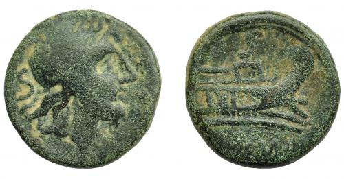169 - REPÚBLICA ROMANA. ANÓNIMO. Semis. Post. 211 a.C. AE 7,35 g. 22,9 mm. CRAW-56.3. Pátina verde. BC+.