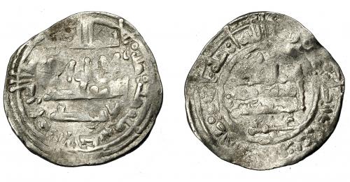 434 - ACUÑACIONES HISPANO-ÁRABES. CALIFATO. Hisam II. Dirham. Al-Andalus 366 H. AR 2,78 g. 23,35 mm. Vives-498. BC+.