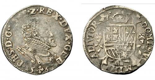 474 - FELIPE II. 1/5 de escudo. 1566. Nimega (Güeldres). A/ PHS D G HISP Z REX DVX GEL. Vanhoudt-271.NIJ. Rayitas en anv. MBC/MBC-..