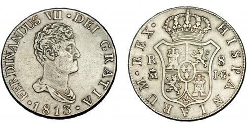 532 - FERNANDO VII. 8 reales. 1813. Madrid. IG. VI-1062. Leve erosión en anv. MBC. Escasa.