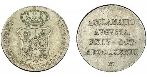 538   -  ISABEL II. Medalla de proclamación. Madrid. 1833. AR 25 mm. H-21. MBC+.