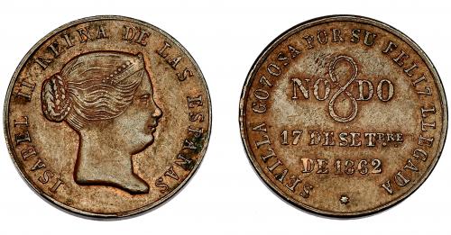 546   -  ISABEL II. Medalla visita real a Sevilla. 1862. AE 23 mm. MPN-733. Leve oxidación. EBC-.