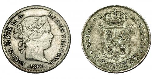 552   -  ISABEL II. 10 céntimos de escudo. 1865. Sevilla. VI-297. MBC-.