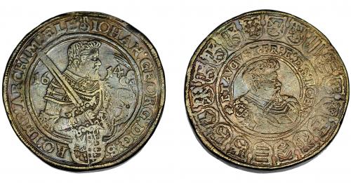 637 - MONEDAS EXTRANJERAS. ALEMANIA Y ESTADOS ALEMANES. Sajonia. Juan Jorge I. Doble tálero. 1614. AR 57,19 g. Dav-7572. MBC-.