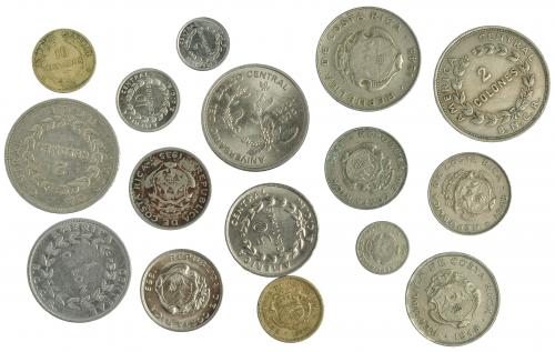 658   -  MONEDAS EXTRANJERAS. COSTA RICA. Lote de 16 monedas de Costa Rica. MBC/SC.