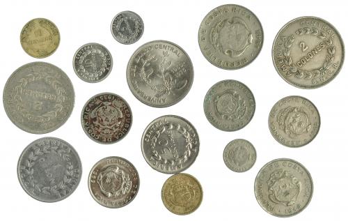 658 - MONEDAS EXTRANJERAS. COSTA RICA. Lote de 16 monedas de Costa Rica. MBC/SC.