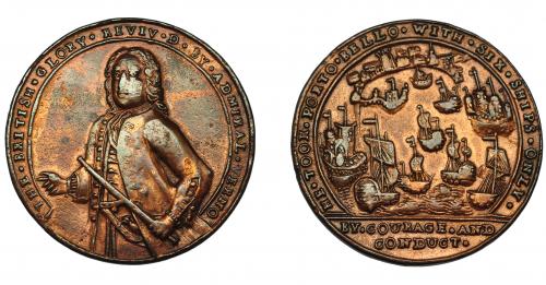 691 - MONEDAS EXTRANJERAS. GRAN BRETAÑA. Medalla Vernon. Toma de Portobello. A/ Vernon de medio cuerpo. AE 37 mm. MBC-/MBC.