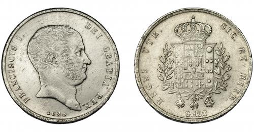 707 - MONEDAS EXTRANJERAS. ESTADOS ITALIANOS. Nápoles y Dos Sicilias. Francisco I. Piastra. 1825. 120 grana. KM-C-137. Pequeñas marcas. MBC.
