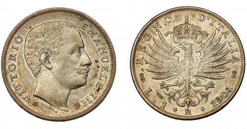 712 - MONEDAS EXTRANJERAS. ITALIA. Víctor Manual III. 1 lira. 1901. Roma. R. KM-32. MBC+.