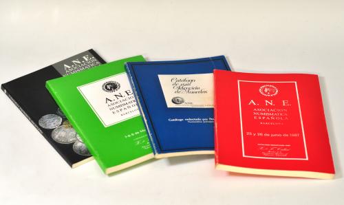 801   -  LIBROS. Lote de 4 catálogos de subasta de la Asociación Numismática Española. 29 y 30 de octubre de 1985; 25 y 26 de junio de 1987; 7,8,9 de marzo de 1989 y 16, 17 y 18 de junio de 1992.