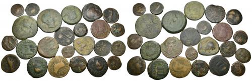 1   -  HISPANIA ANTIGUA. 24 piezas de bronce ibéricas e ibero-romanas. Variedad de cecas y valores. RC/BC+.